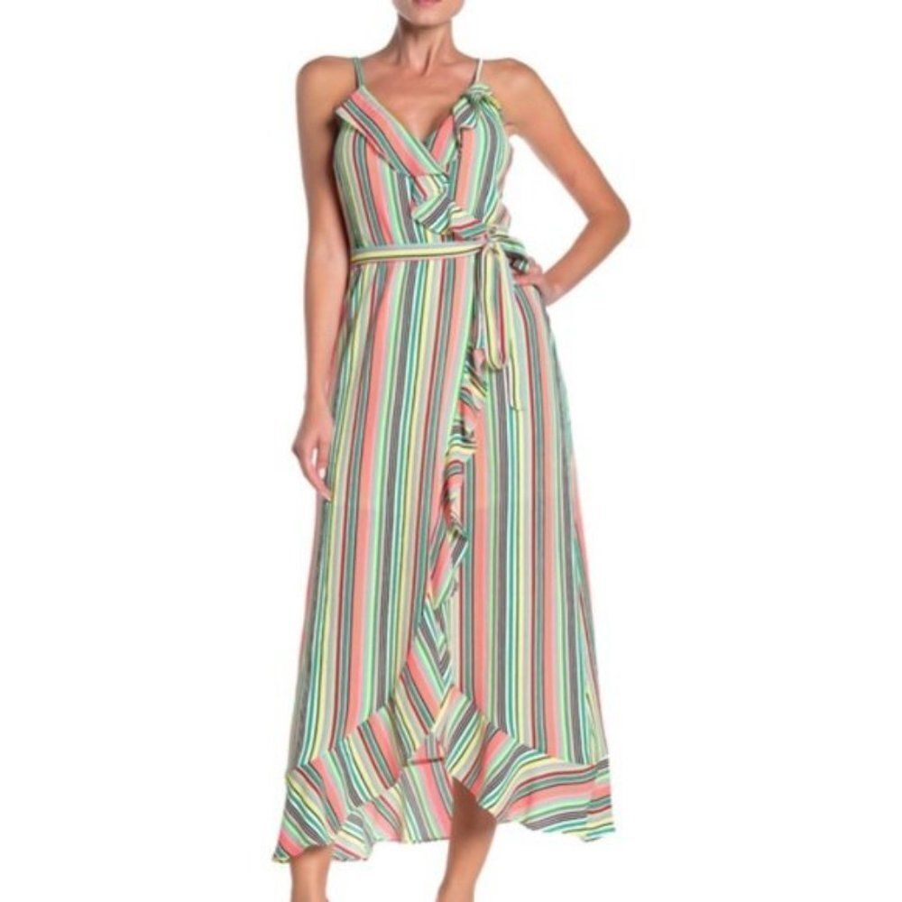 Love...Ady Stripe Ruffle striped multicolor Maxi Dress size M